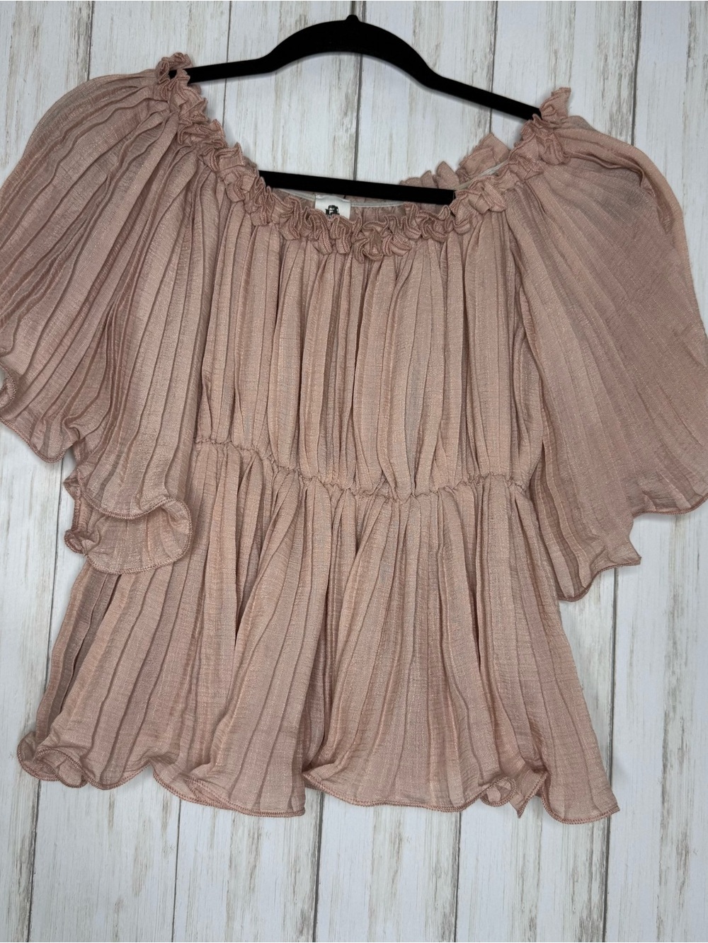 Lawless Balletcore Off-Shoulder Ruffled Peasant Top Blush
